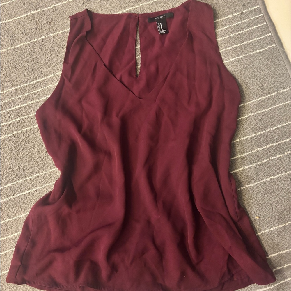 Forever 21 Burgundy V-Neck Blouse